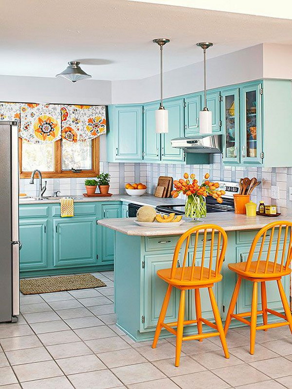 Turquoise Kitchen Cabinats. 