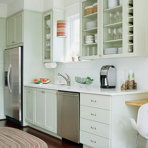 Light Green Painted Cabinets for Small Kitchens. 