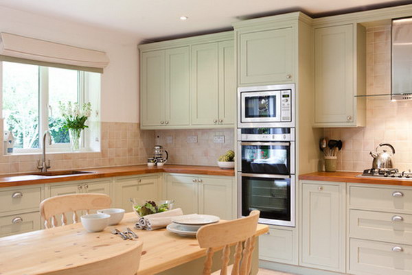 Yellow-green Painted Kitchen Cabinets. 