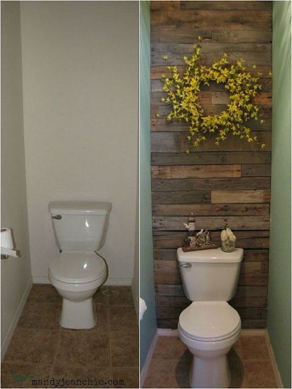 Pallet Wood Bathroom Wall Reveal. 