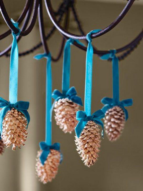 Use Ribbon to Make Pretty Pinecone Ornaments 