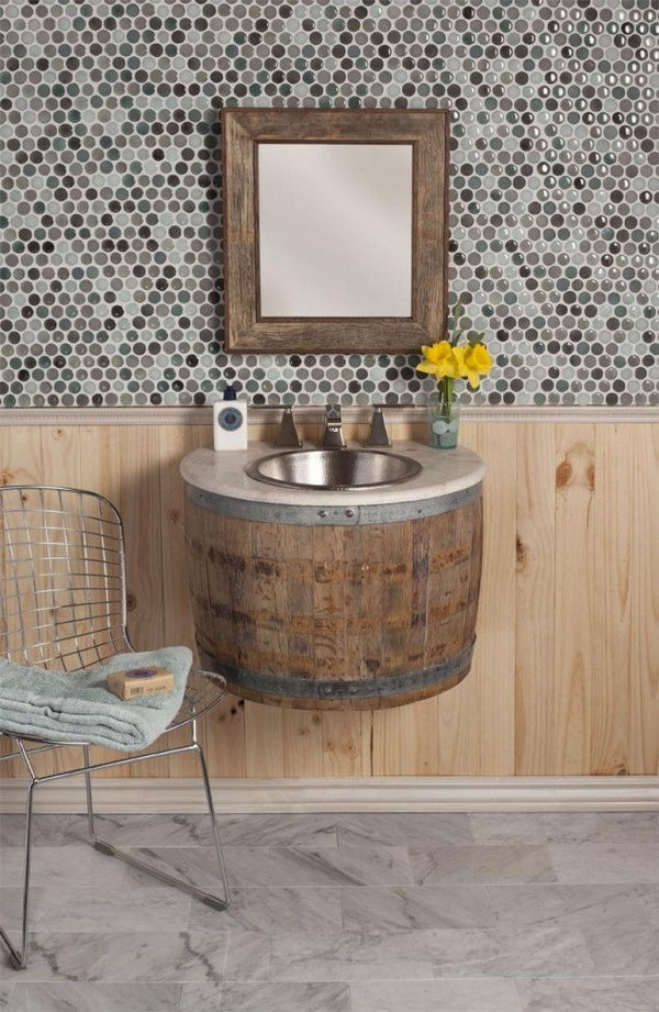 Wine Barrel Bathroom Sink. 