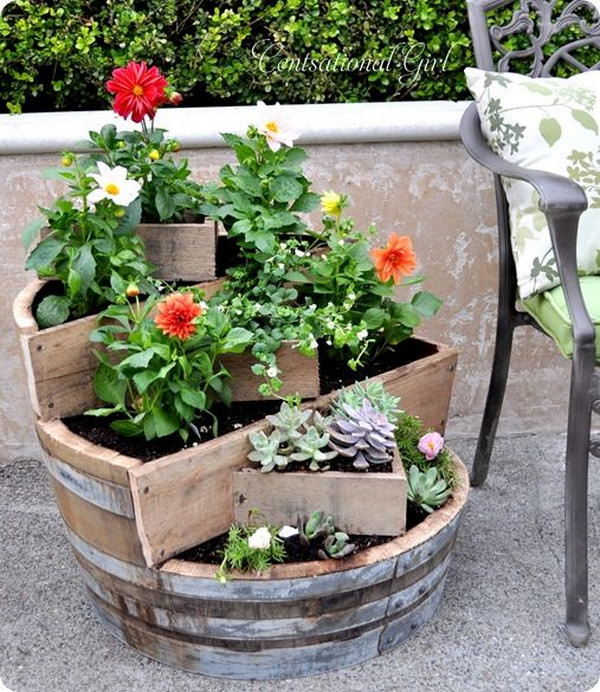 DIY Wine Barrel Planter. Get the tutorial 