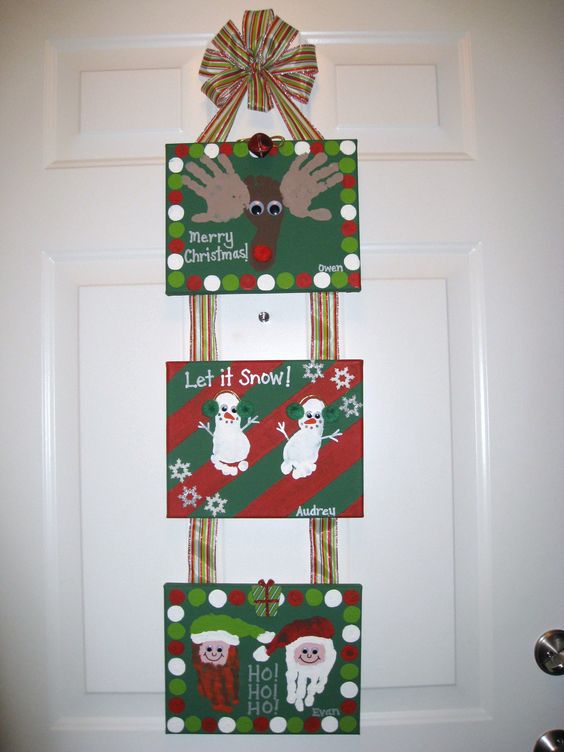 Christmas Handprint Footprint Canvas Craft. 