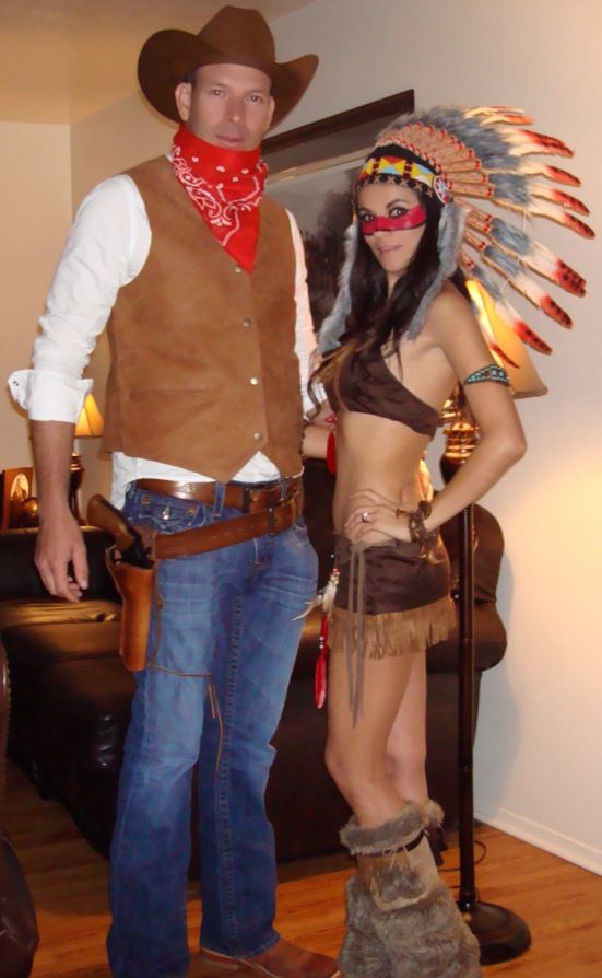 Cowboy And Indian Couple Costume. 