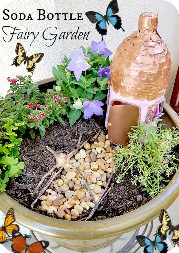 DIY Fairy Garden With A Soda Bottle Fairy Garden House. 